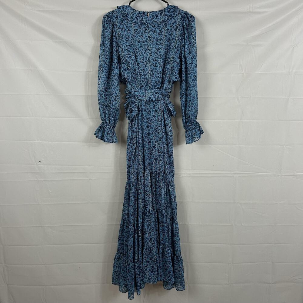 Misa Los Angeles Dress XS Amelia Midi Blue Floral Ruffle Boho Romantic Flowy Chi - Picture 10 of 16